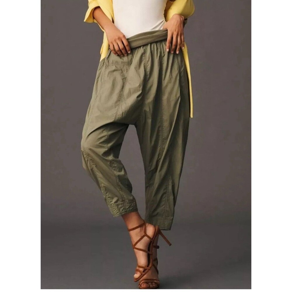 Anthropologie Olive-Tone Relaxed Wide-Leg Cropped Pants